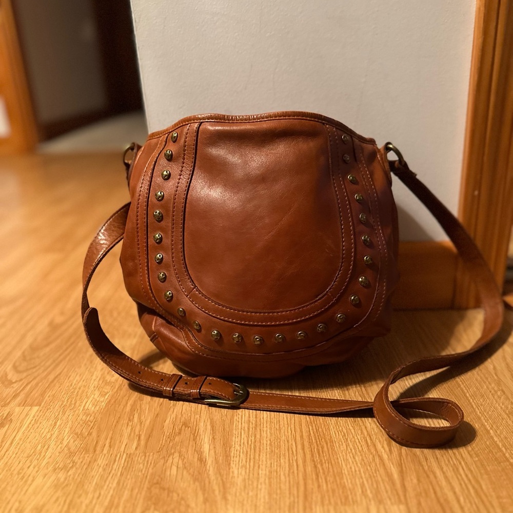 Brown Leather Studded Women's Bag